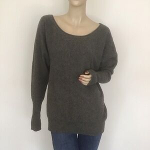Athleta Heather Gray Sparkle Trim 100% Cashmere Oversized Pullover Sweater L